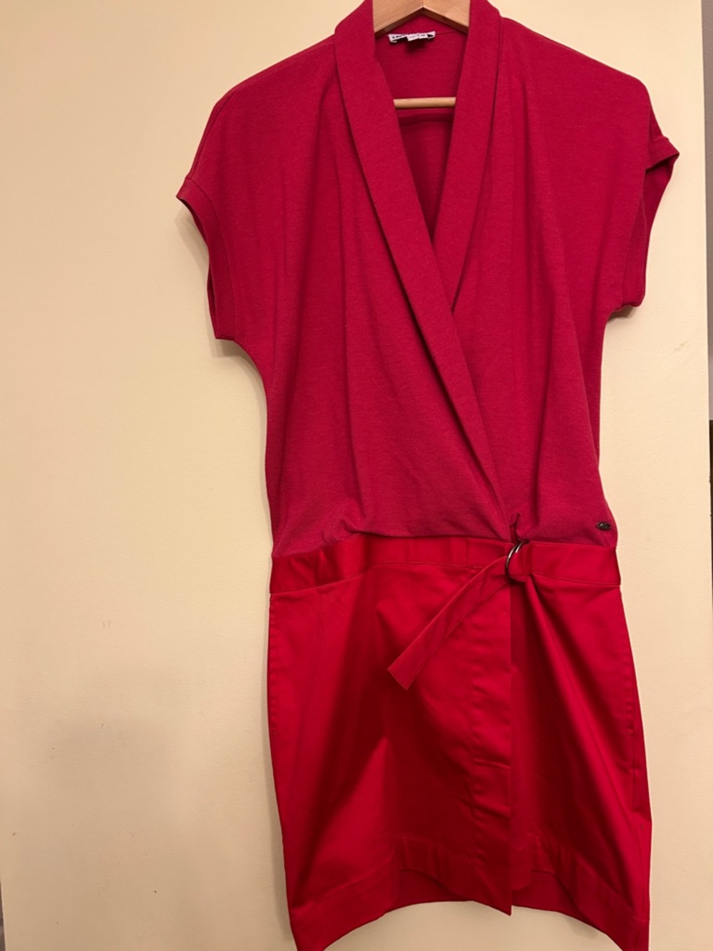 Lacoste Red Women's 38 Belted Logo Cowl Neck Tennis Polo Shirt Dress Skirt